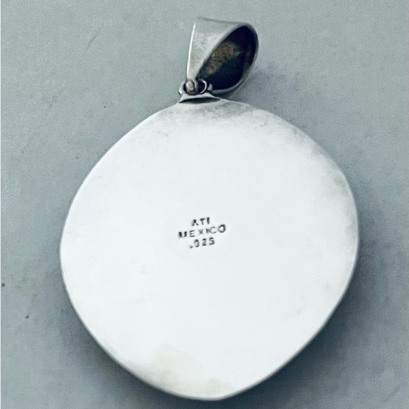 Sterling Silver Mexican Modernist 925 Handcrafted Turquoise Pendant - Picture 9 of 9